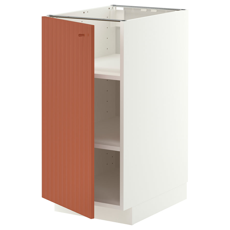 METOD base cabinet with shelves, white/Terrsjö red-brown wave pattern, 40.0x80.0x60.0 cm