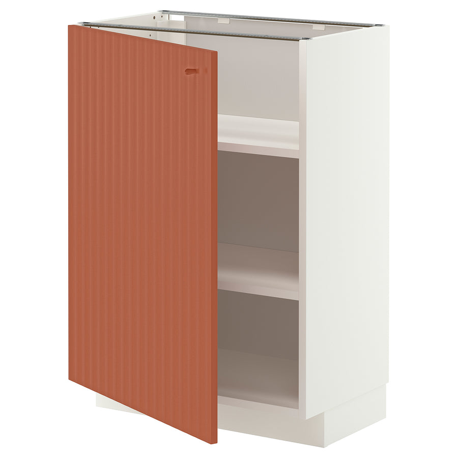 METOD base cabinet with shelves, white/Terrsjö red-brown wave pattern, 60x37 cm