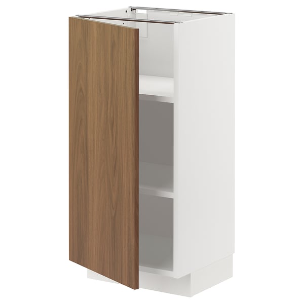 METOD base cabinet with shelves, white/Tistorp brown walnut effect, 40x37 cm