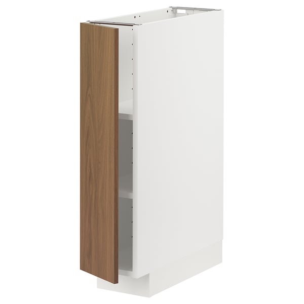 METOD base cabinet with shelves, white/Tistorp brown walnut effect, 20x60 cm