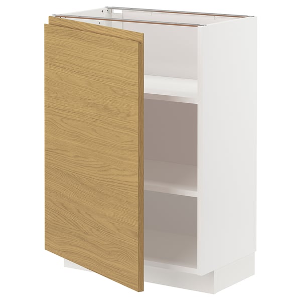 METOD base cabinet with shelves, white/Voxtorp oak effect, 60x37 cm
