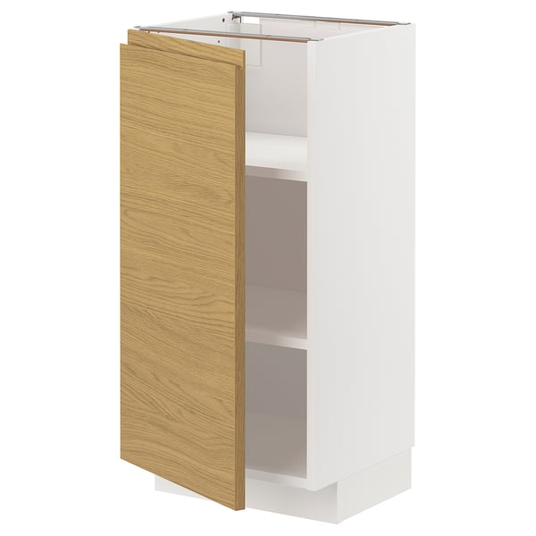 METOD base cabinet with shelves, white/Voxtorp oak effect, 40x37 cm