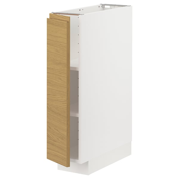 METOD base cabinet with shelves, white/Voxtorp oak effect, 20x60 cm