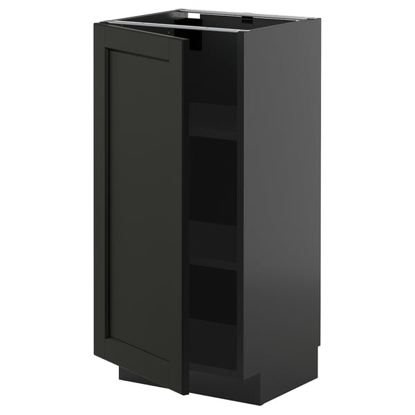 METOD base cabinet with shelves, black-grey/Lerhyttan black stained, 40x37 cm