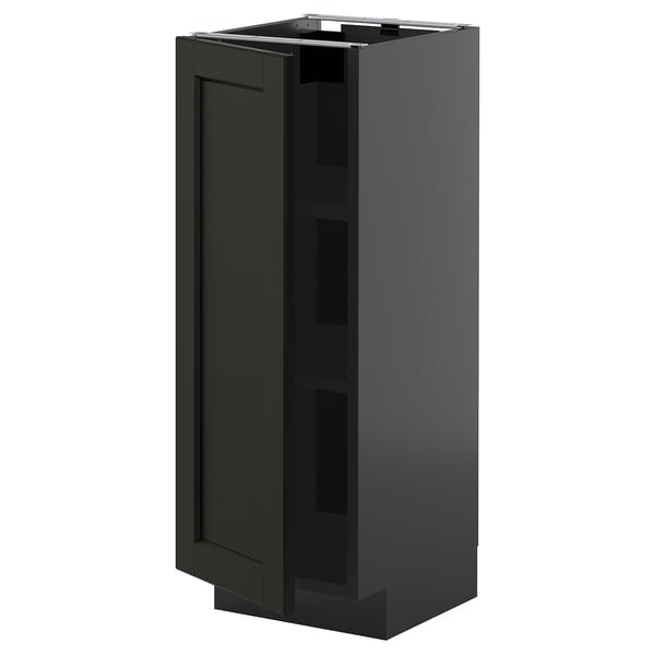 METOD base cabinet with shelves, black-grey/Lerhyttan black stained, 30x37 cm