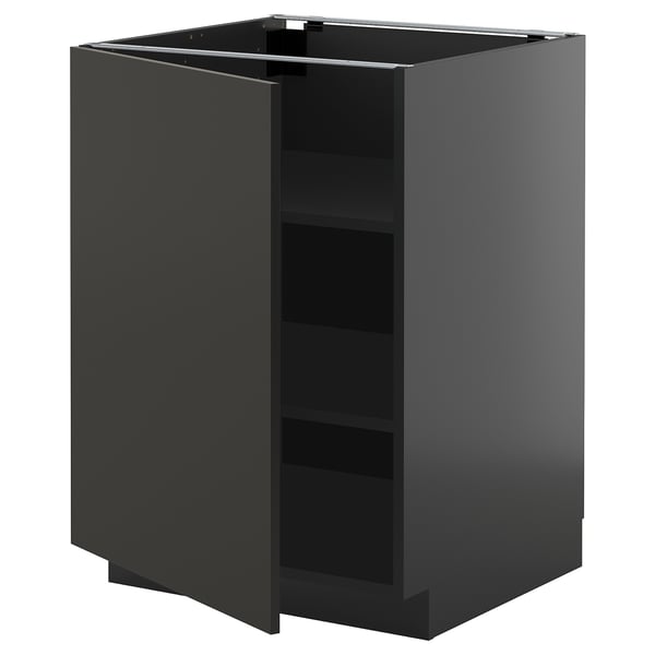 METOD base cabinet with shelves, black-grey/Nickebo matt anthracite, 60x60 cm