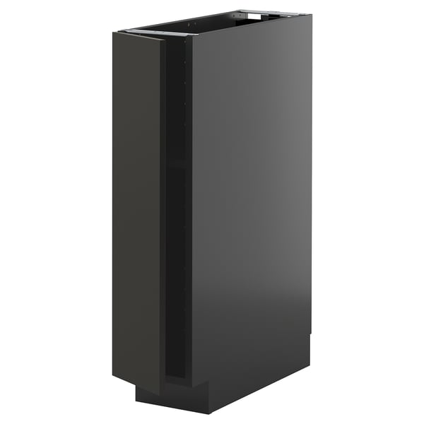 METOD base cabinet with shelves, black-grey/Nickebo matt anthracite, 20x60 cm