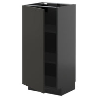 METOD base cabinet with shelves, black-grey/Nickebo matt anthracite, 40x37 cm