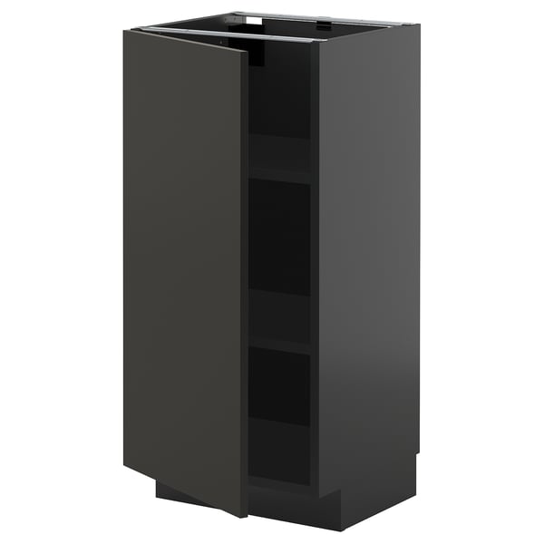 METOD base cabinet with shelves, black-grey/Nickebo matt anthracite, 40x37 cm