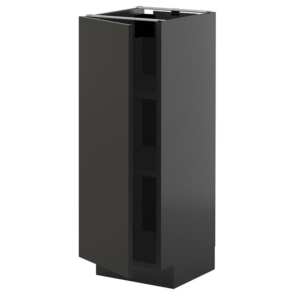 METOD base cabinet with shelves, black-grey/Nickebo matt anthracite, 30x37 cm