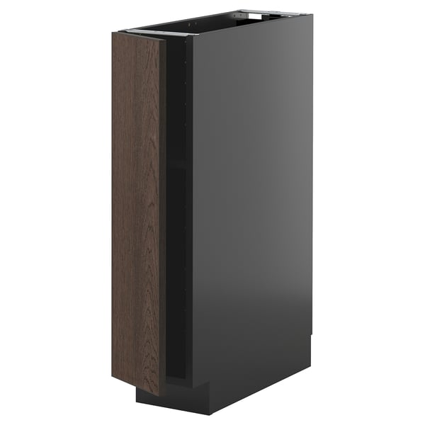 METOD base cabinet with shelves, black-grey/Sinarp brown, 20x60 cm