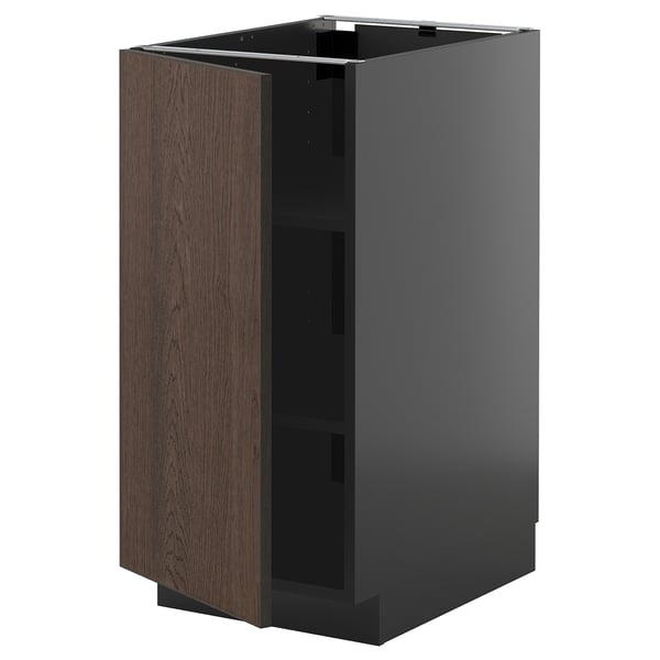 METOD base cabinet with shelves, black-grey/Sinarp brown, 40x60 cm