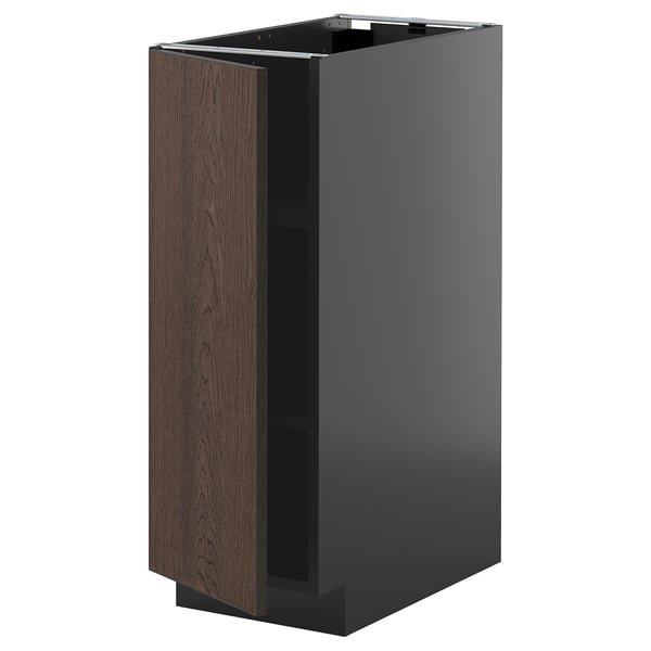 METOD base cabinet with shelves, black-grey/Sinarp brown, 30x60 cm