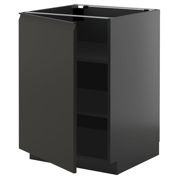 METOD base cabinet with shelves, black-grey/Upplöv matt anthracite, 60x60 cm