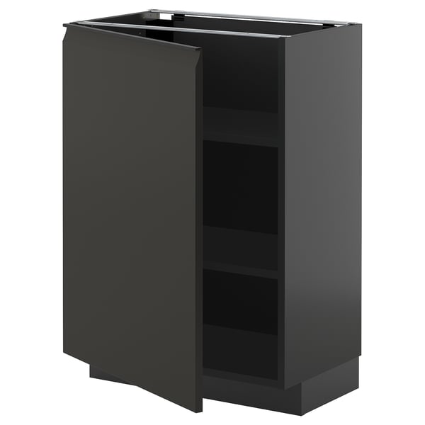 METOD base cabinet with shelves, black-grey/Upplöv matt anthracite, 60x37 cm