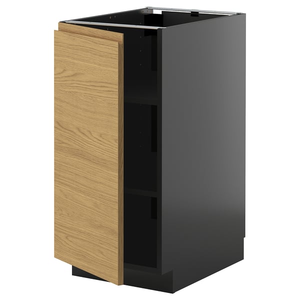 METOD base cabinet with shelves, black-grey/Voxtorp oak effect, 40x60 cm