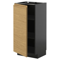 METOD base cabinet with shelves, black-grey/Voxtorp oak effect, 40x37 cm