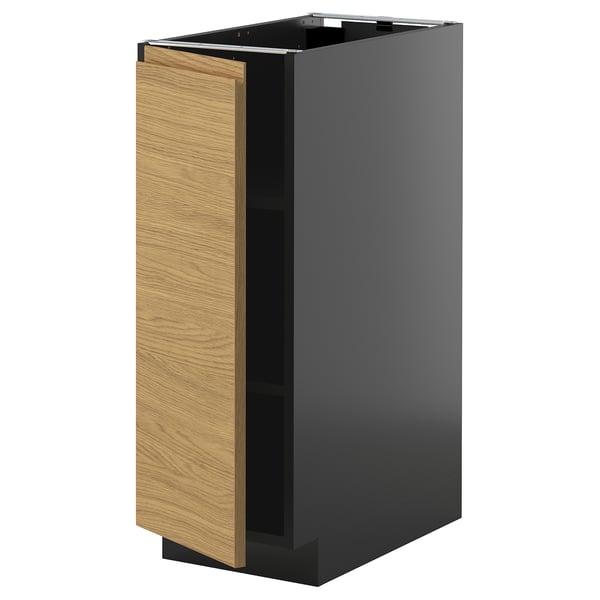METOD base cabinet with shelves, black-grey/Voxtorp oak effect, 30x60 cm