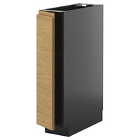 METOD base cabinet with shelves, black-grey/Voxtorp oak effect, 20x60 cm