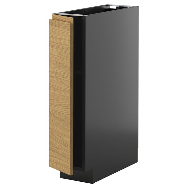 METOD base cabinet with shelves, black-grey/Voxtorp oak effect, 20x60 cm