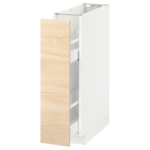 METOD base cabinet/pull-out int fittings, white/Askersund light ash effect, 20x60 cm