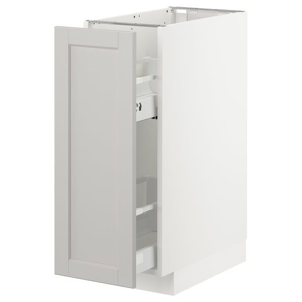 METOD base cabinet/pull-out int fittings, white/Lerhyttan light grey, 30x60 cm