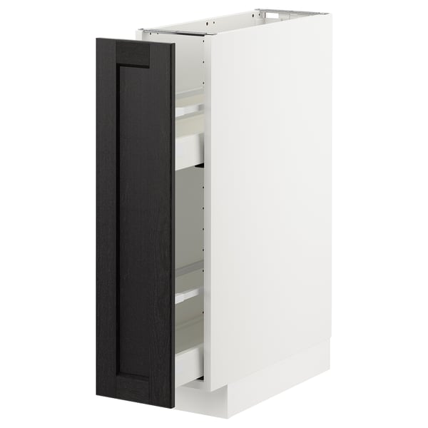 METOD base cabinet/pull-out int fittings, white/Lerhyttan black stained, 20x60 cm
