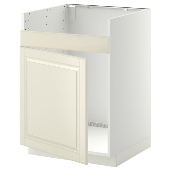 METOD base cab f HAVSEN single bowl sink, white/Bodbyn off-white, 60x60 cm