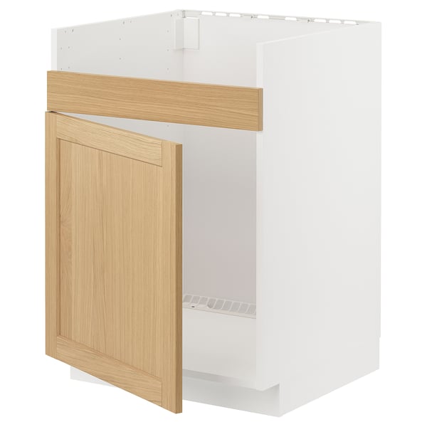 METOD base cab f HAVSEN single bowl sink, white/Forsbacka oak, 60x60 cm