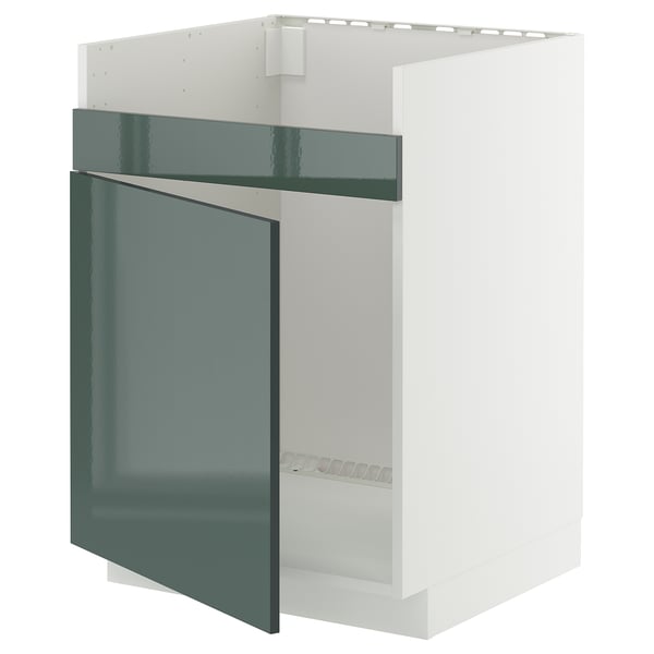 METOD base cab f HAVSEN single bowl sink, white/Kallarp high-gloss dark grey-green, 60x60 cm