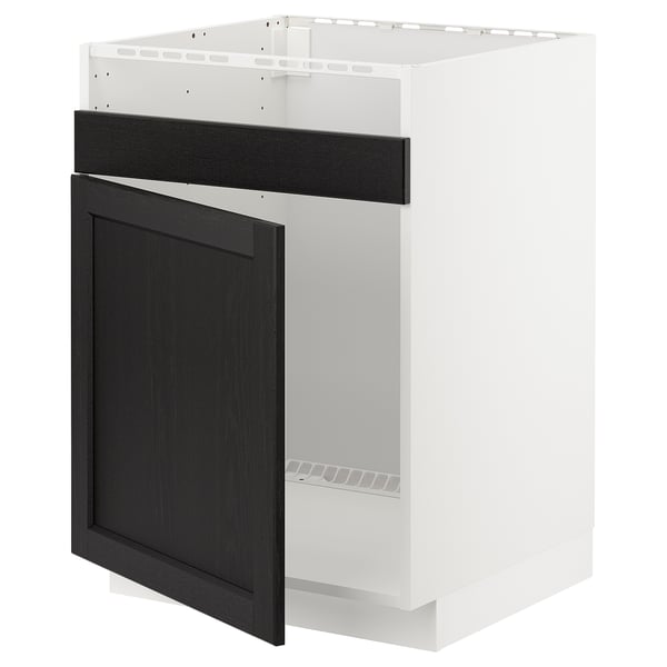 METOD base cab f HAVSEN single bowl sink, white/Lerhyttan black stained, 60x60 cm