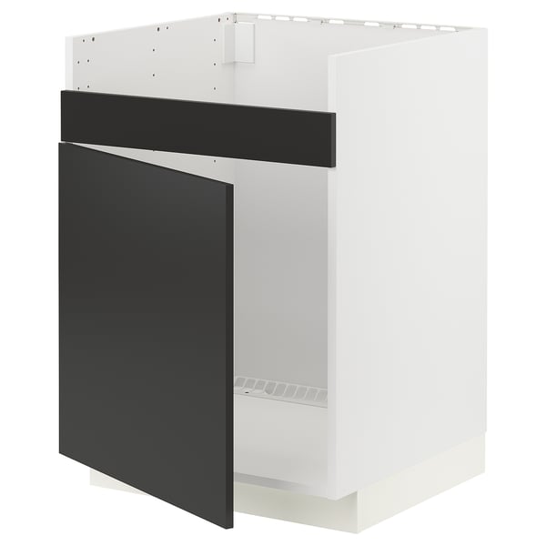 METOD base cab f HAVSEN single bowl sink, white/Nickebo matt anthracite, 60x60 cm