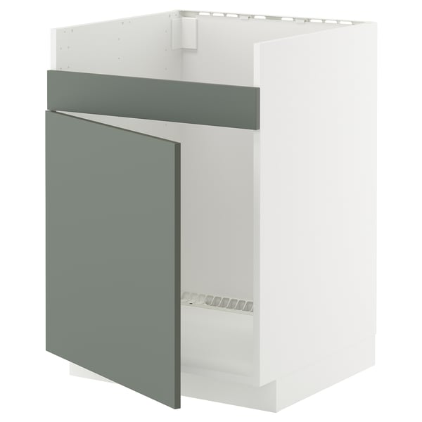 METOD base cab f HAVSEN single bowl sink, white/Nickebo matt grey-green, 60x60 cm