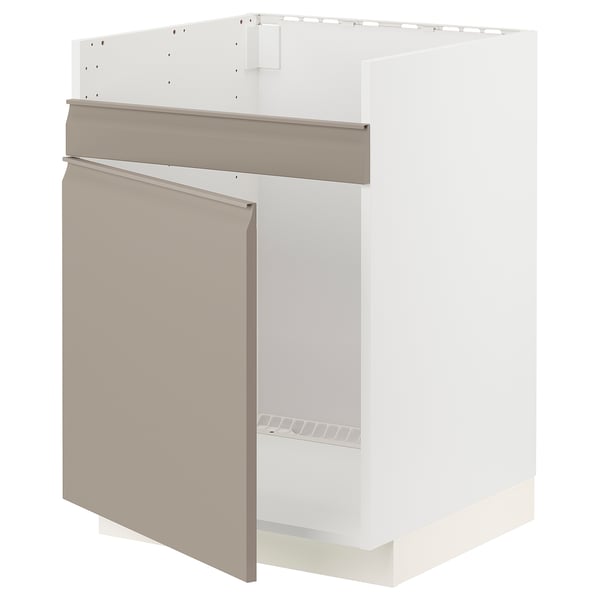 METOD base cab f HAVSEN single bowl sink, white/Upplöv matt dark beige, 60x60 cm