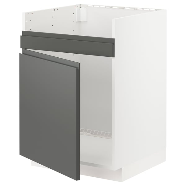 METOD base cab f HAVSEN single bowl sink, white/Voxtorp dark grey, 60x60 cm