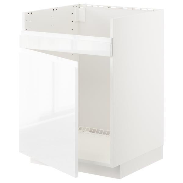 METOD base cab f HAVSEN single bowl sink, white/Voxtorp high-gloss/white, 60x60 cm