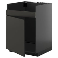 METOD base cab f HAVSEN single bowl sink, black-grey/Nickebo matt anthracite, 60x60 cm