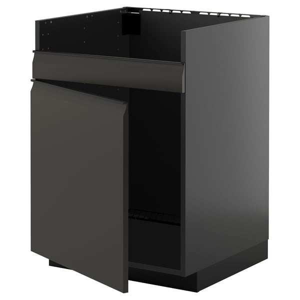 METOD base cab f HAVSEN single bowl sink, black-grey/Upplöv matt anthracite, 60x60 cm