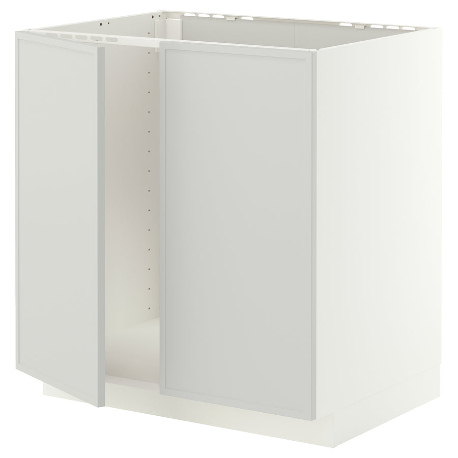 METOD base cabinet for sink + 2 doors, white/Aspudden light grey, 80x60 cm
