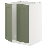 METOD base cabinet for sink + 2 doors, white/Axstad grey-green, 60x60 cm