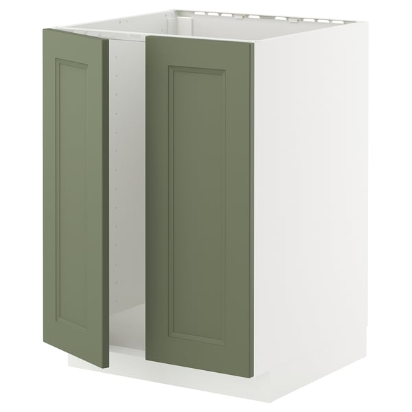 METOD base cabinet for sink + 2 doors, white/Axstad grey-green, 60x60 cm