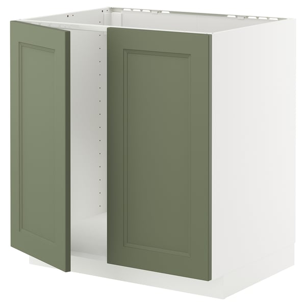 METOD base cabinet for sink + 2 doors, white/Axstad grey-green, 80x60 cm