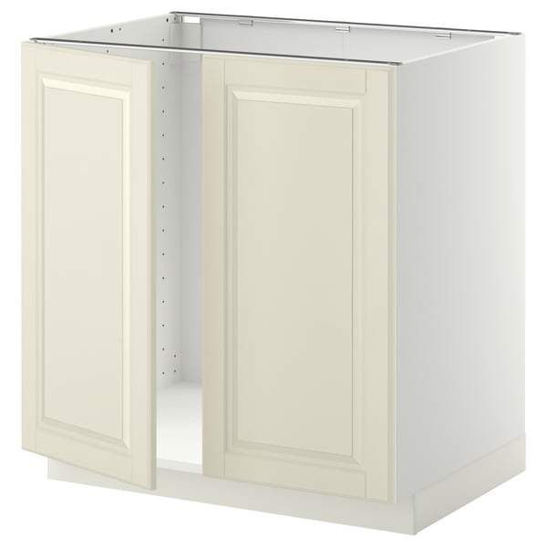 METOD base cabinet for sink + 2 doors, white/Bodbyn off-white, 80x60 cm