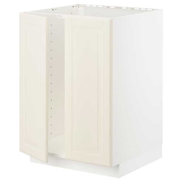 METOD base cabinet for sink + 2 doors, white/Bodbyn off-white, 60x60 cm