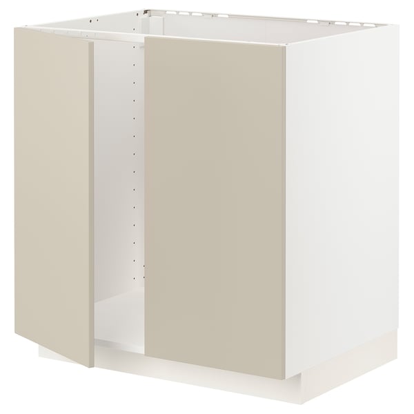 METOD base cabinet for sink + 2 doors, white/Havstorp beige, 80x60 cm