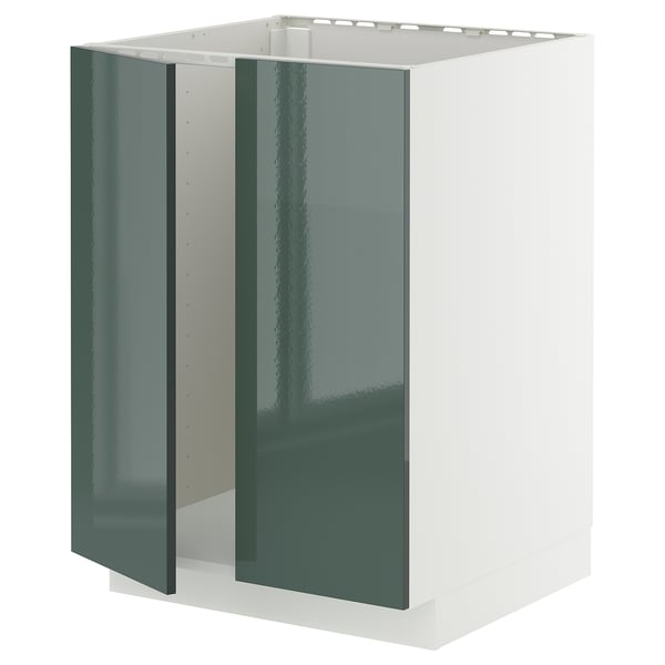 METOD base cabinet for sink + 2 doors, white/Kallarp high-gloss dark grey-green, 60x60 cm