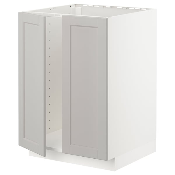 METOD base cabinet for sink + 2 doors, white/Lerhyttan light grey, 60x60 cm