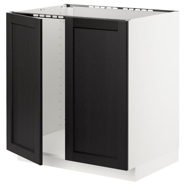 METOD base cabinet for sink + 2 doors, white/Lerhyttan black stained, 80x60 cm