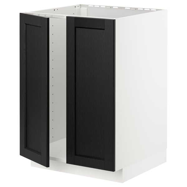 METOD base cabinet for sink + 2 doors, white/Lerhyttan black stained, 60x60 cm