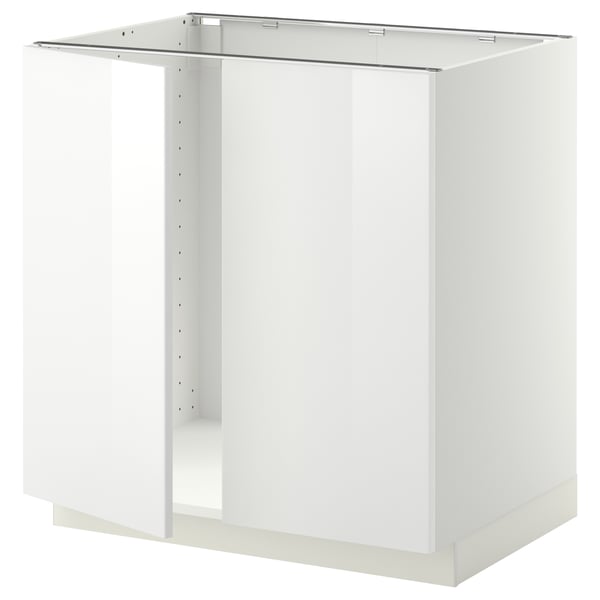 METOD base cabinet for sink + 2 doors, white/Ringhult white, 80x60 cm
